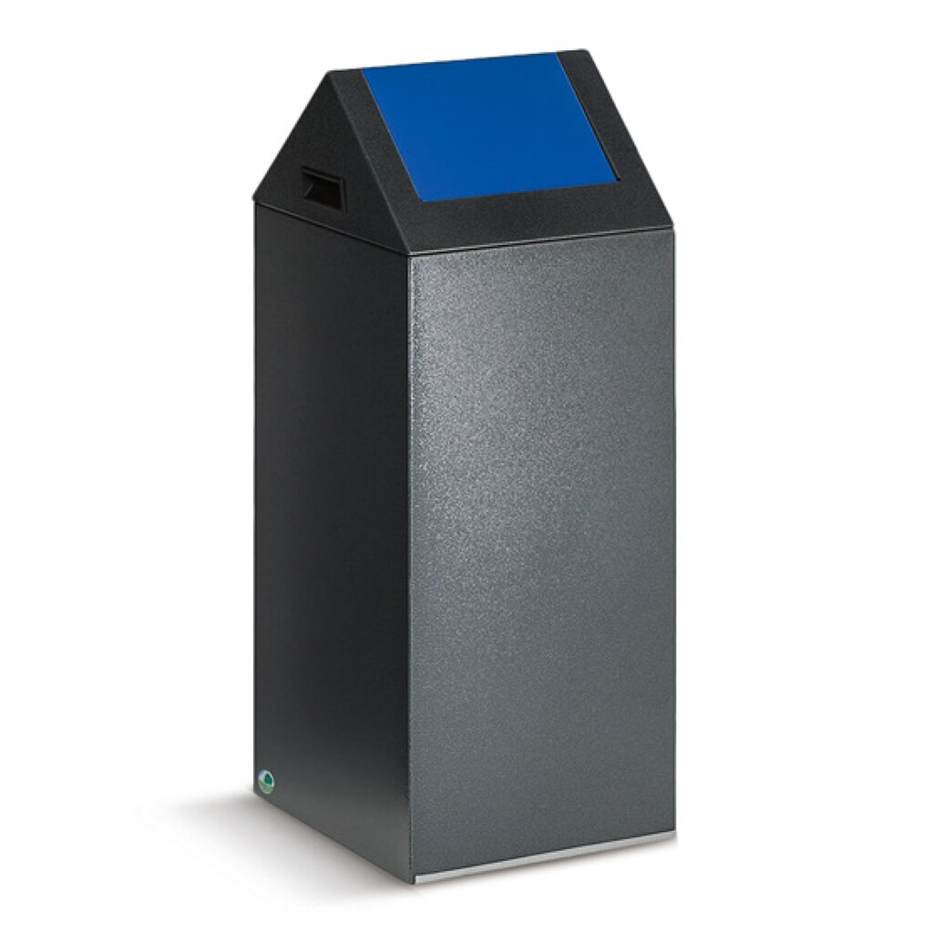VAR® Wertstoffsammler, 60 Liter, selbstlöschend, Korpus antik-silber, Deckel eckig/blau Produktabbildung: VAR® Wertstoffsammler, 60 Liter, selbstlöschend, Korpus antik-silber, Deckel eckig/blau