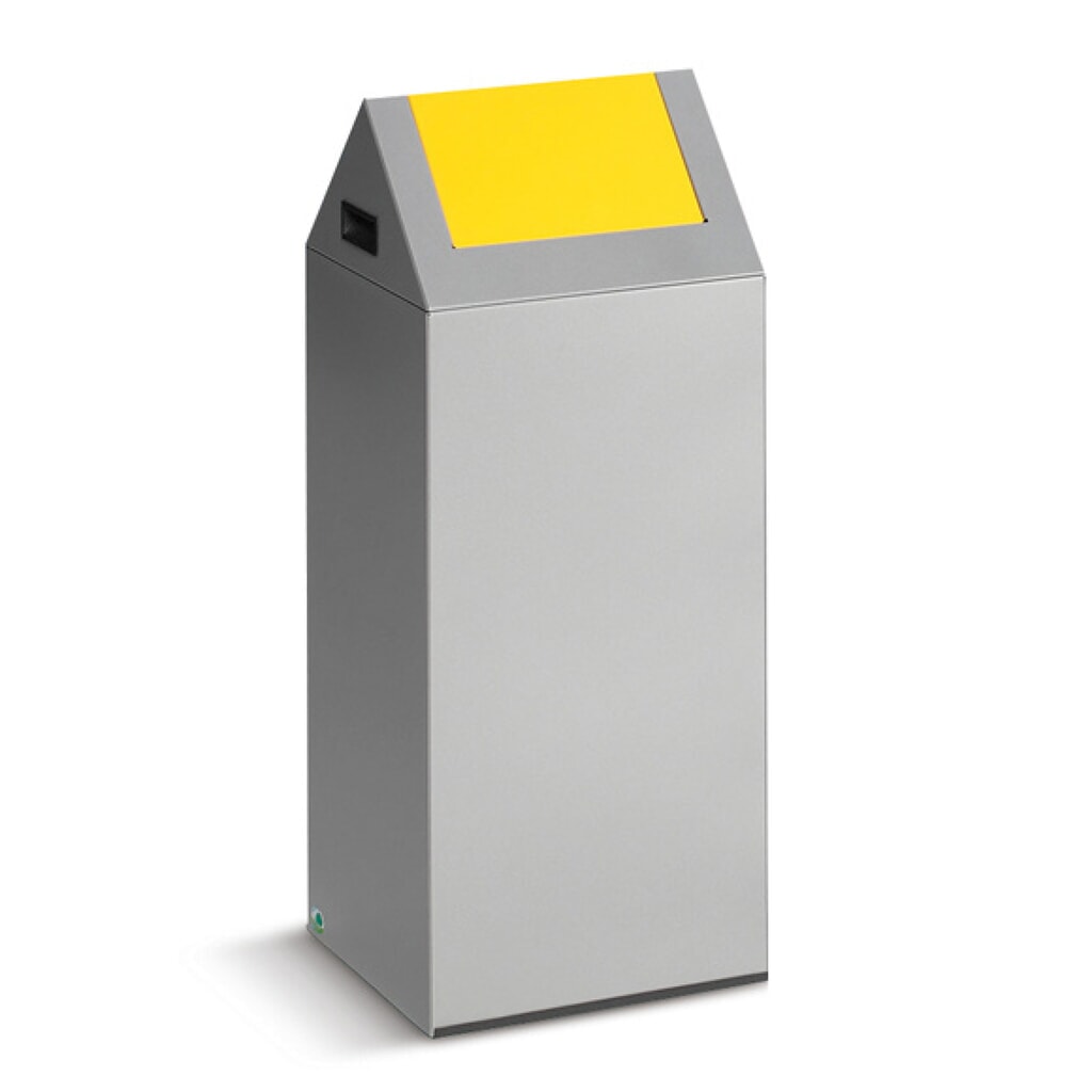 VAR® Wertstoffsammler, 60 Liter, selbstlöschend, Korpus lichtgrau, Deckel eckig/gelb Produktabbildung: VAR® Wertstoffsammler, 60 Liter, selbstlöschend, Korpus lichtgrau, Deckel eckig/gelb