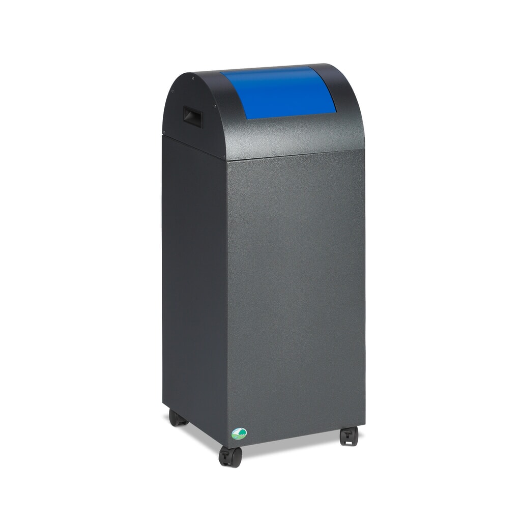 VAR® Wertstoffsammler, 60 Liter, selbstlöschend, Korpus antik-silber, Deckel rund/blau Produktabbildung: VAR® Wertstoffsammler, 60 Liter, selbstlöschend, Korpus antik-silber, Deckel rund/blau