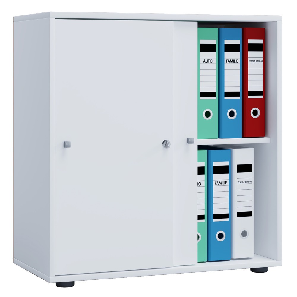 Produktabbildung: VCM Büroschrank Lona mit Schiebetüren, 2 Fächer, HxBxT 740 x 700 x 400 mm, weiss