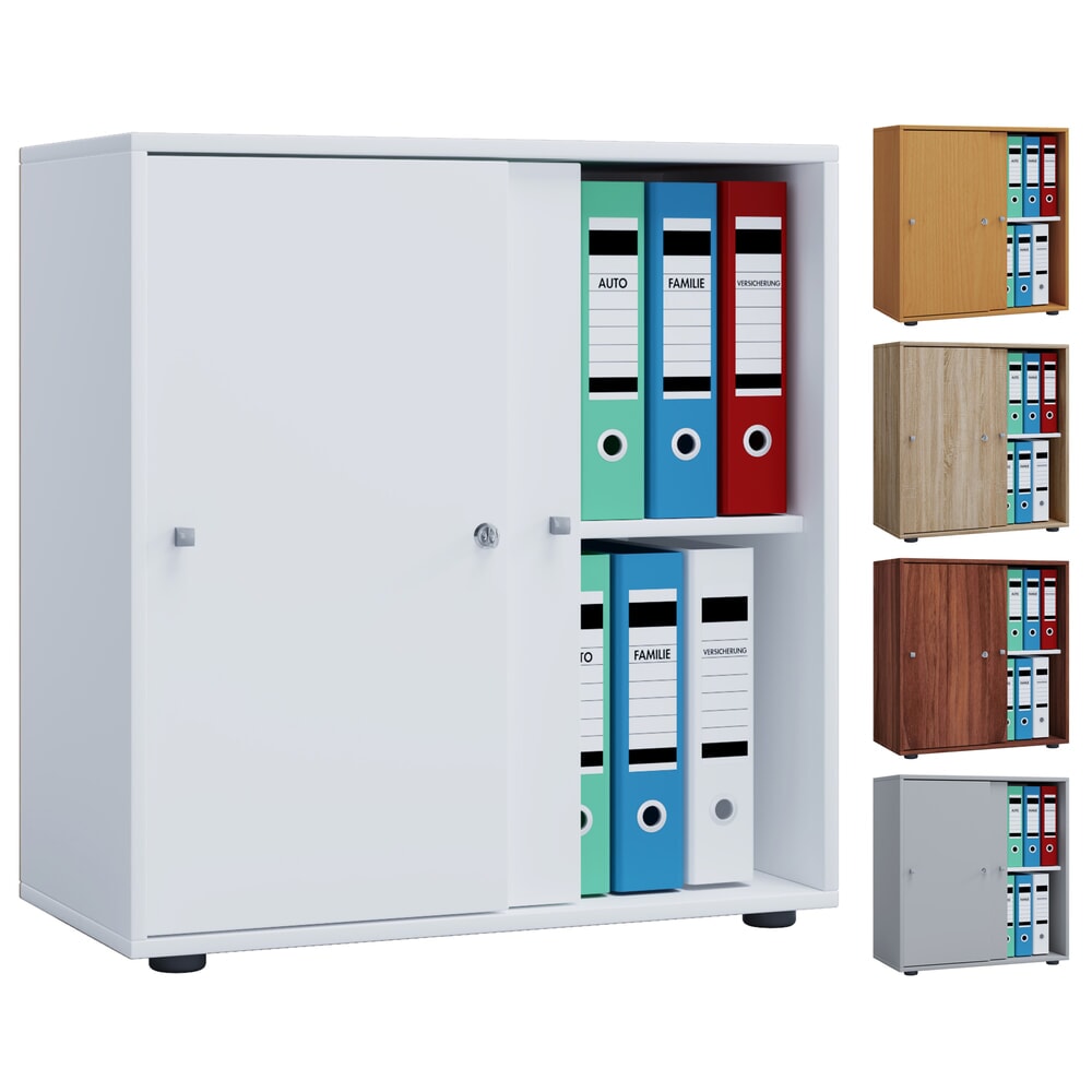 Produktabbildung Nr. 3: VCM Büroschrank Lona mit Schiebetüren, 2 Fächer, HxBxT 740 x 700 x 400 mm, weiss