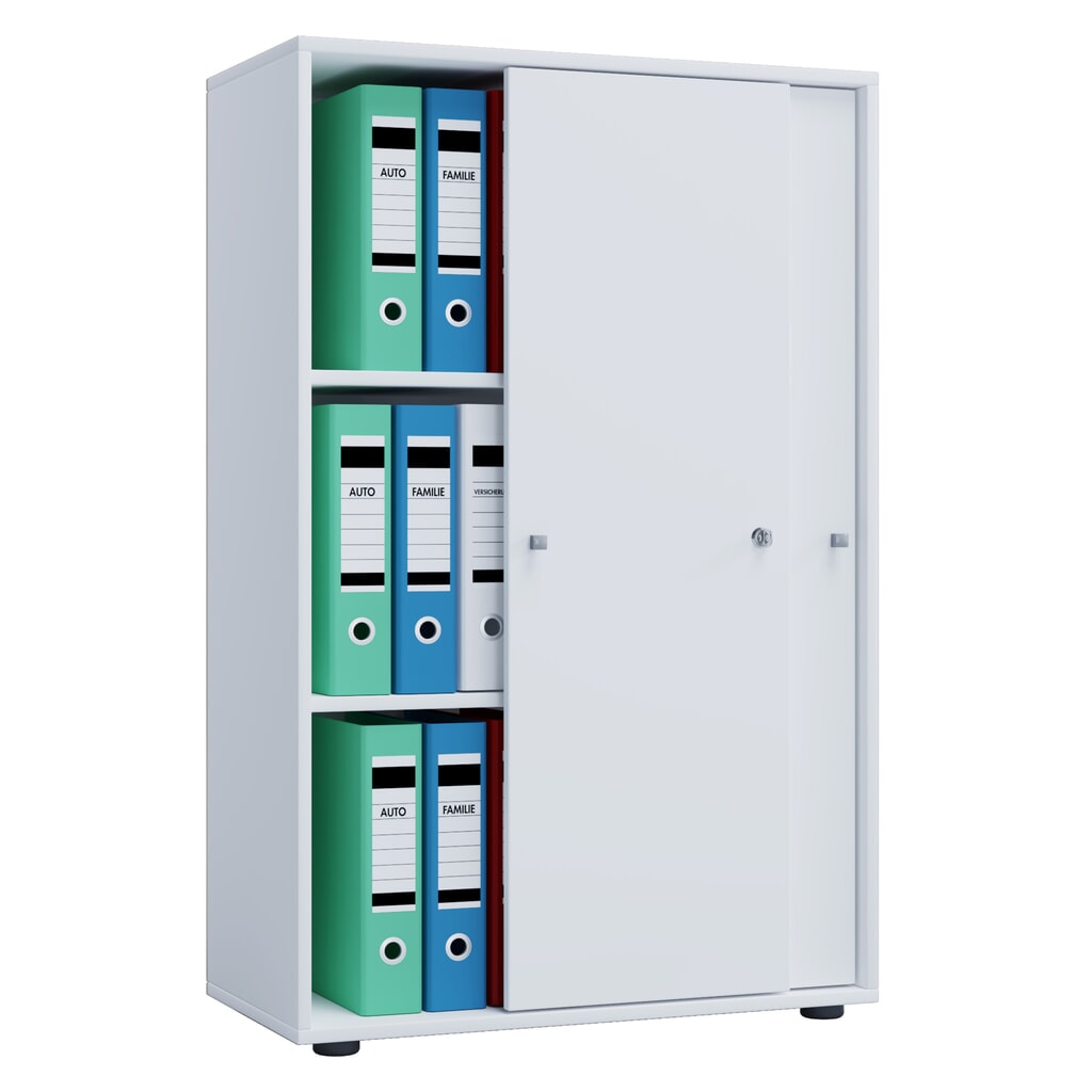 VCM Büroschrank Lona mit Schiebetüren, 3 Fächer, HxBxT 1.110 x 700 x 400 mm, weiss Produktabbildung Nr. 1: VCM Büroschrank Lona mit Schiebetüren, 3 Fächer, HxBxT 1.110 x 700 x 400 mm, weiss