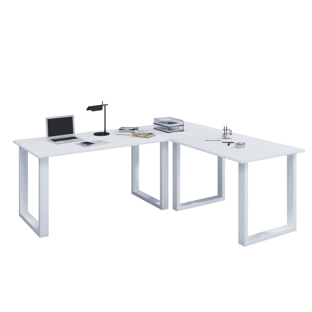 Produktabbildung: VCM Büro-Eckschreibtisch Lona, U-Fussgestell, BxT 1.600 x 800 und 1.600 x 800 mm, weiss