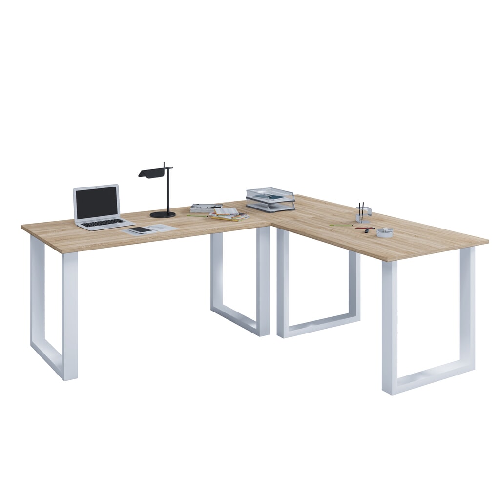 Produktabbildung: VCM Büro-Eckschreibtisch Lona, U-Fussgestell, Tischplatten BxT 1.900 x 800 und 1.600 x 800 mm, Sonoma-Eiche