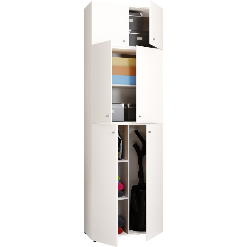 Produktabbildung: VCM Putzmittelschrank Lona XXL Drehtüren, mit Aufsatz, weiss