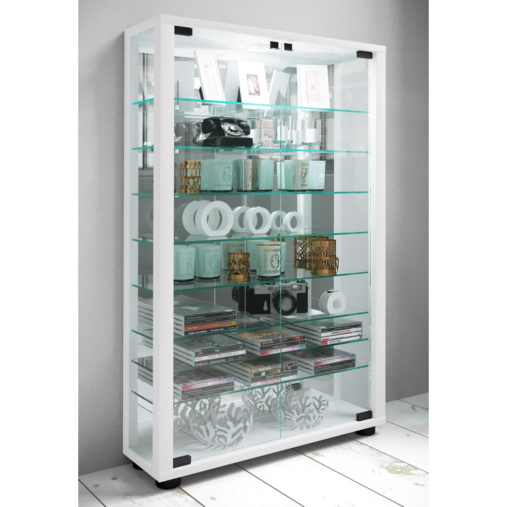Produktabbildung Nr. 3: VCM Standvitrine Lumo Mini mit Spiegel, inkl. LED-Beleuchtung, weiss
