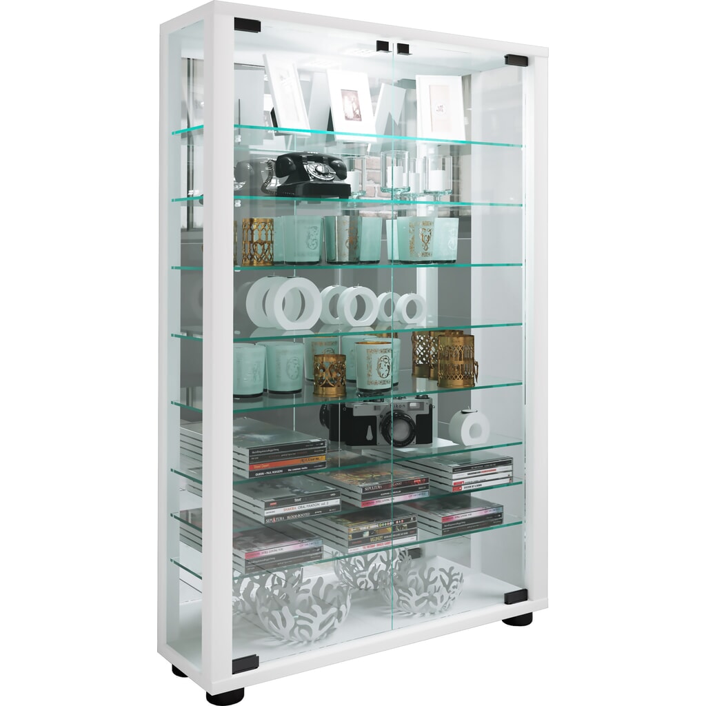 VCM Standvitrine Lumo Mini mit Spiegel, inkl. LED-Beleuchtung, weiss Produktabbildung Nr. 5: VCM Standvitrine Lumo Mini mit Spiegel, inkl. LED-Beleuchtung, weiss