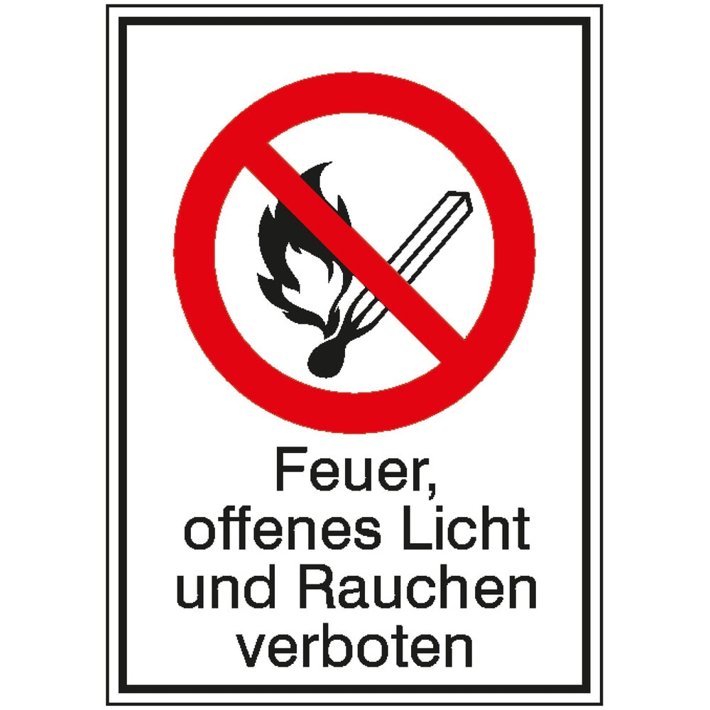 Produktabbildung: SafetyMarking® "Feuer, offenes Licht und Rauchen verboten", HxB 185 x 131 mm, Folie