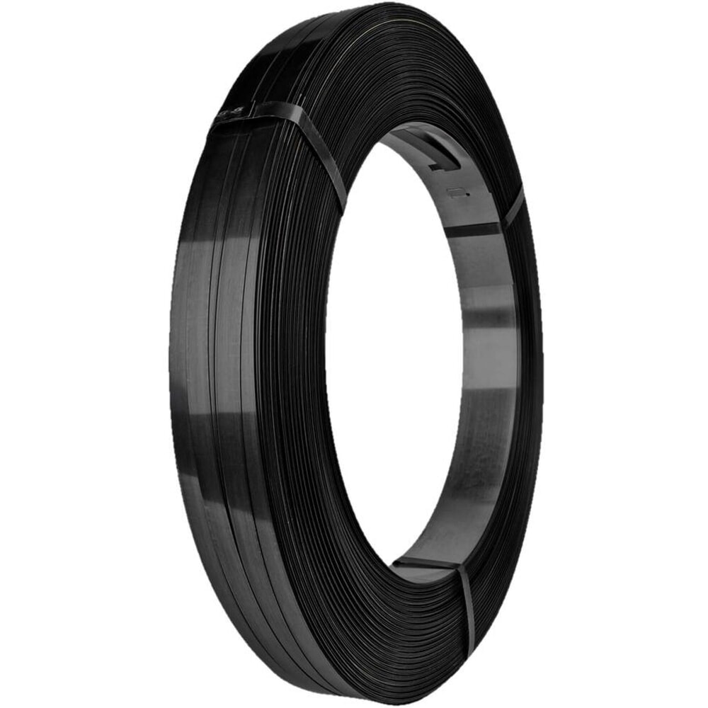 Produktabbildung: Stahlband, schwarzlackiert + gewachst, 16 mm x 800 lfm., Kern-Ø 406 mm, Stärke 0,50 mm, Packenwicklung