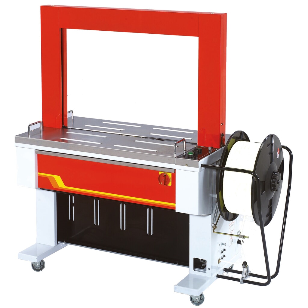 Vollautomatisches Umreifungsmaschine Modell 9000, für Bandbreite 12 mm, Rahmen HxB 800 x 850 mm Produktabbildung: Vollautomatisches Umreifungsmaschine Modell 9000, für Bandbreite 12 mm, Rahmen HxB 800 x 850 mm