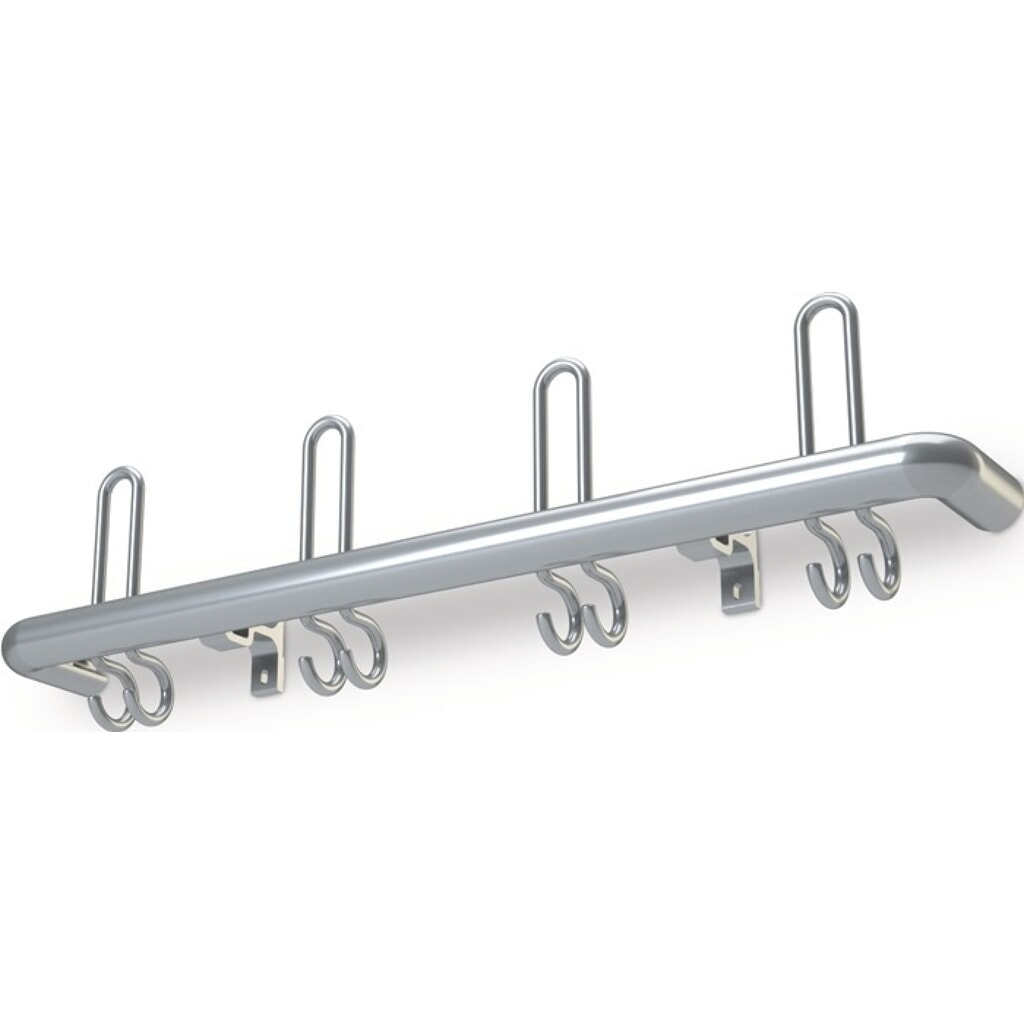 Wandgarderobe, 3 Hut-/6 Mantelhaken Länge 600 mm, Aluminium F1 naturfarbig, Hakenabstand 200 mm Produktabbildung: Wandgarderobe, 3 Hut-/6 Mantelhaken Länge 600 mm, Aluminium F1 naturfarbig, Hakenabstand 200 mm