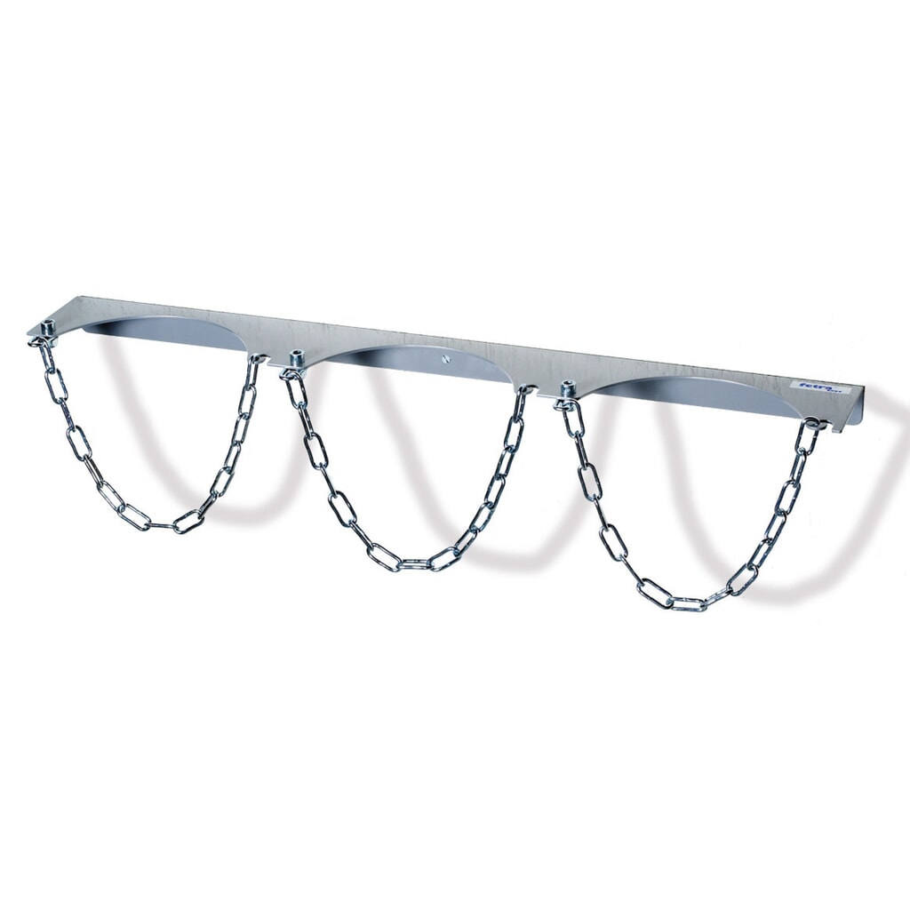 fetra® Wandhalterung für 3 Gasflaschen, Kettensicherung, Flaschen-Ø 140 mm Produktabbildung: fetra® Wandhalterung für 3 Gasflaschen, Kettensicherung, Flaschen-Ø 140 mm