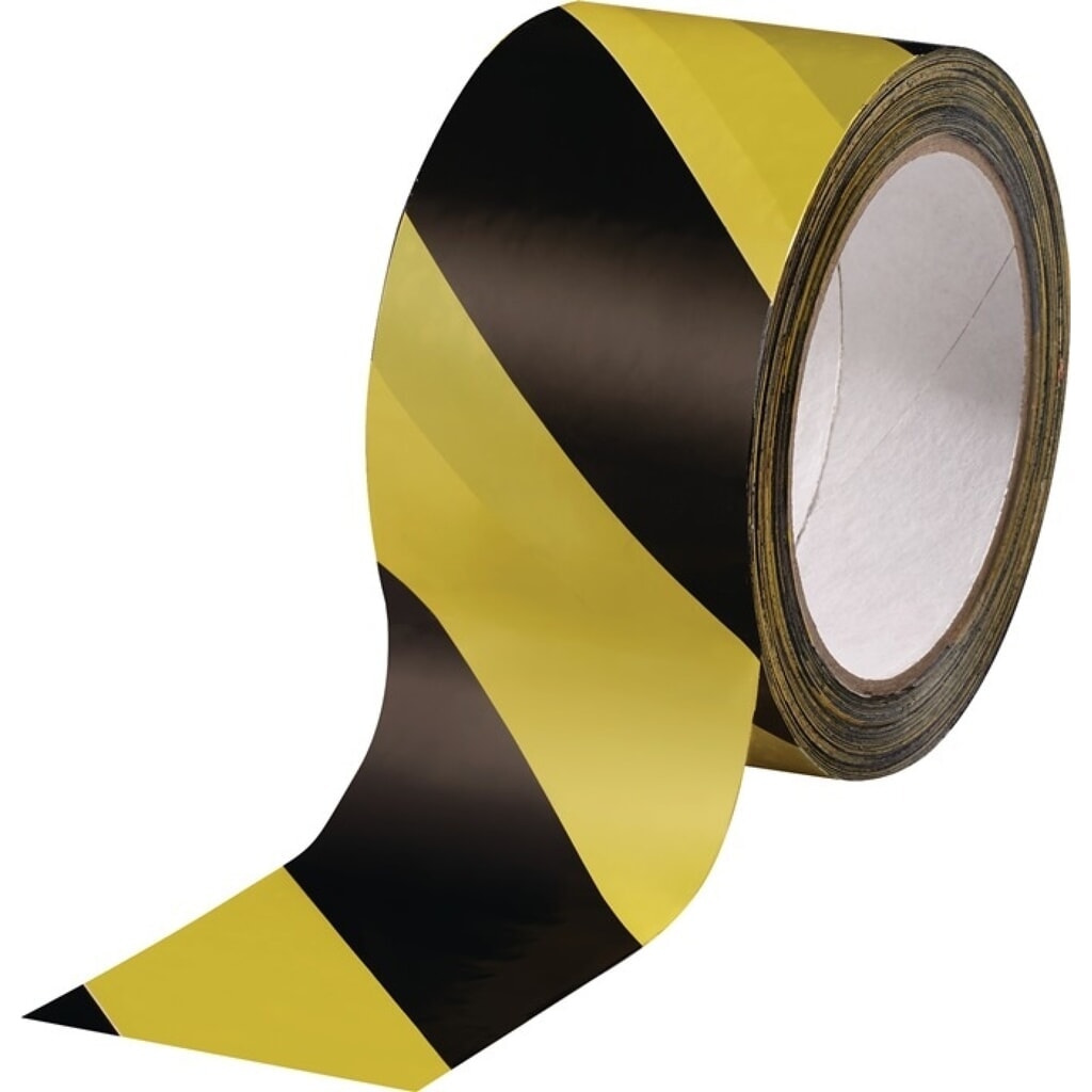 Warnmarkierungsband, schwarz/gelb, PVC, Rolle, Länge 66 m Breite 60 mm Produktabbildung: Warnmarkierungsband, schwarz/gelb, PVC, Rolle, Länge 66 m Breite 60 mm