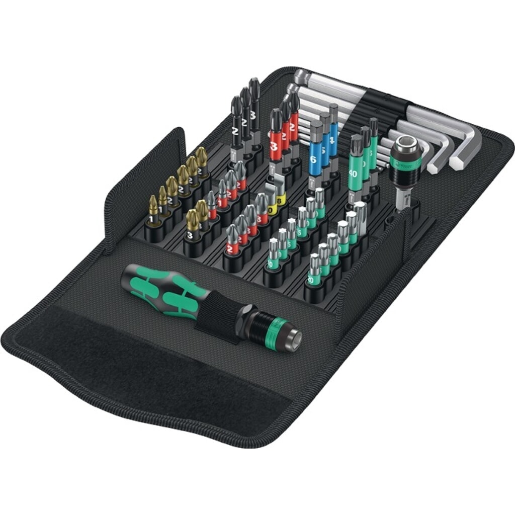 WERA Bitsortiment KK 100 52-tlg.Schlitz/PH/PZD/TX/6Kt Produktabbildung: WERA Bitsortiment KK 100 52-tlg.Schlitz/PH/PZD/TX/6Kt