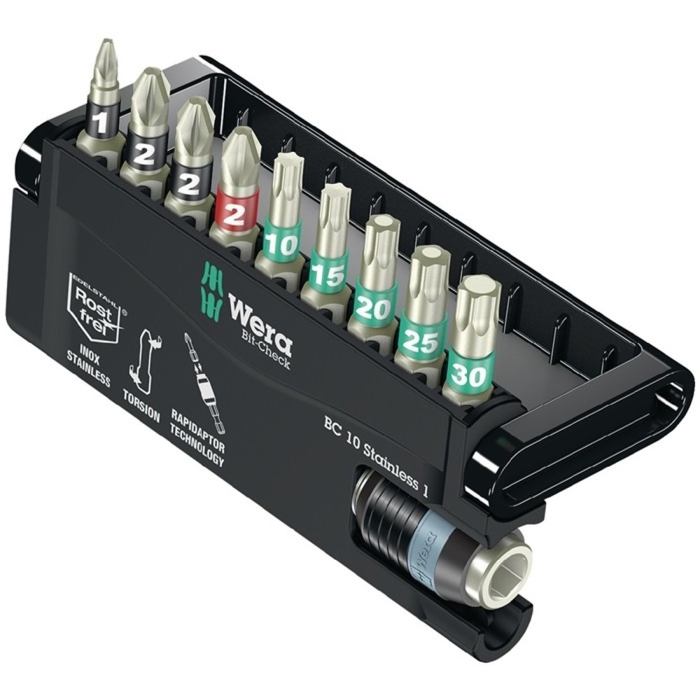 Produktabbildung: WERA Edelstahlbitsortiment BC 10 Stainless 1 10-tlg.PH/PZD/T/Schnellw.Halter