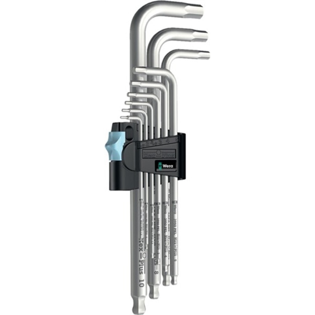 Produktabbildung: Winkelschraubendreher Satz 9tlg.6KT VA SW1,5-10mm lang WERA m.Kugelkopf