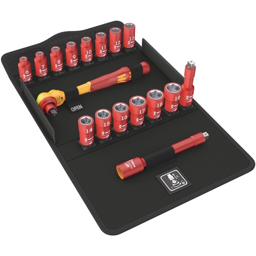 WERA Steckschlüsselsatz 8100 SB VDE 1 Zyklop 17-tlg.3/8 Zoll SW 6-19mm Z.80 6KT Produktabbildung: WERA Steckschlüsselsatz 8100 SB VDE 1 Zyklop 17-tlg.3/8 Zoll SW 6-19mm Z.80 6KT