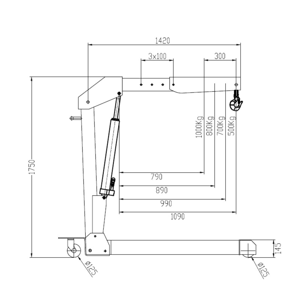 Produktabbildung Nr. 5: Werkstattkran mit parallelem Fahrgestell, klappbar, TK 500 kg