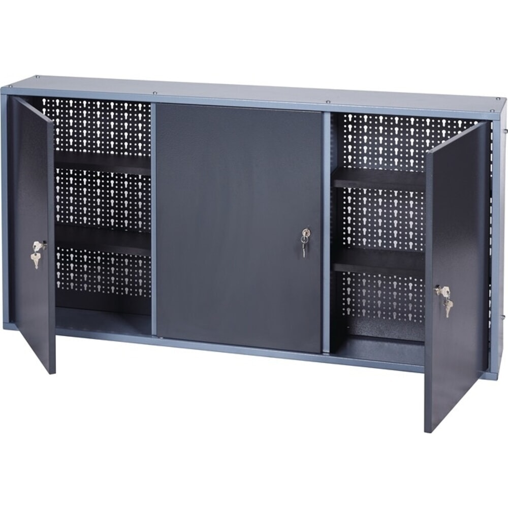 Produktabbildung: Werkzeugschrank, hammerschlagsilber anthrazit, H600xB1200xT200mm, 3 Lochrückwände, 3 Türen