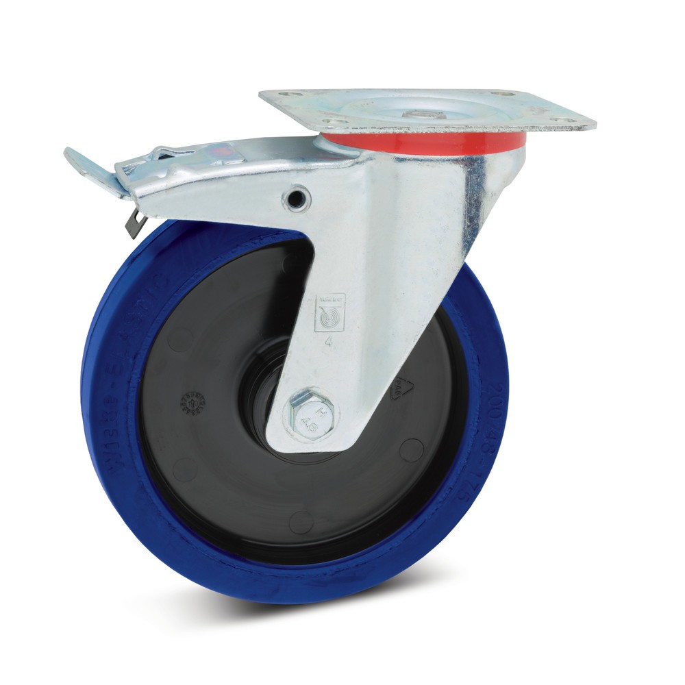 Produktabbildung: Wicke Lenkrolle Elastik-Vollgummi, inkl. Feststeller, spurlos, Ø x Breite 100 x 36 mm, TK 180 kg