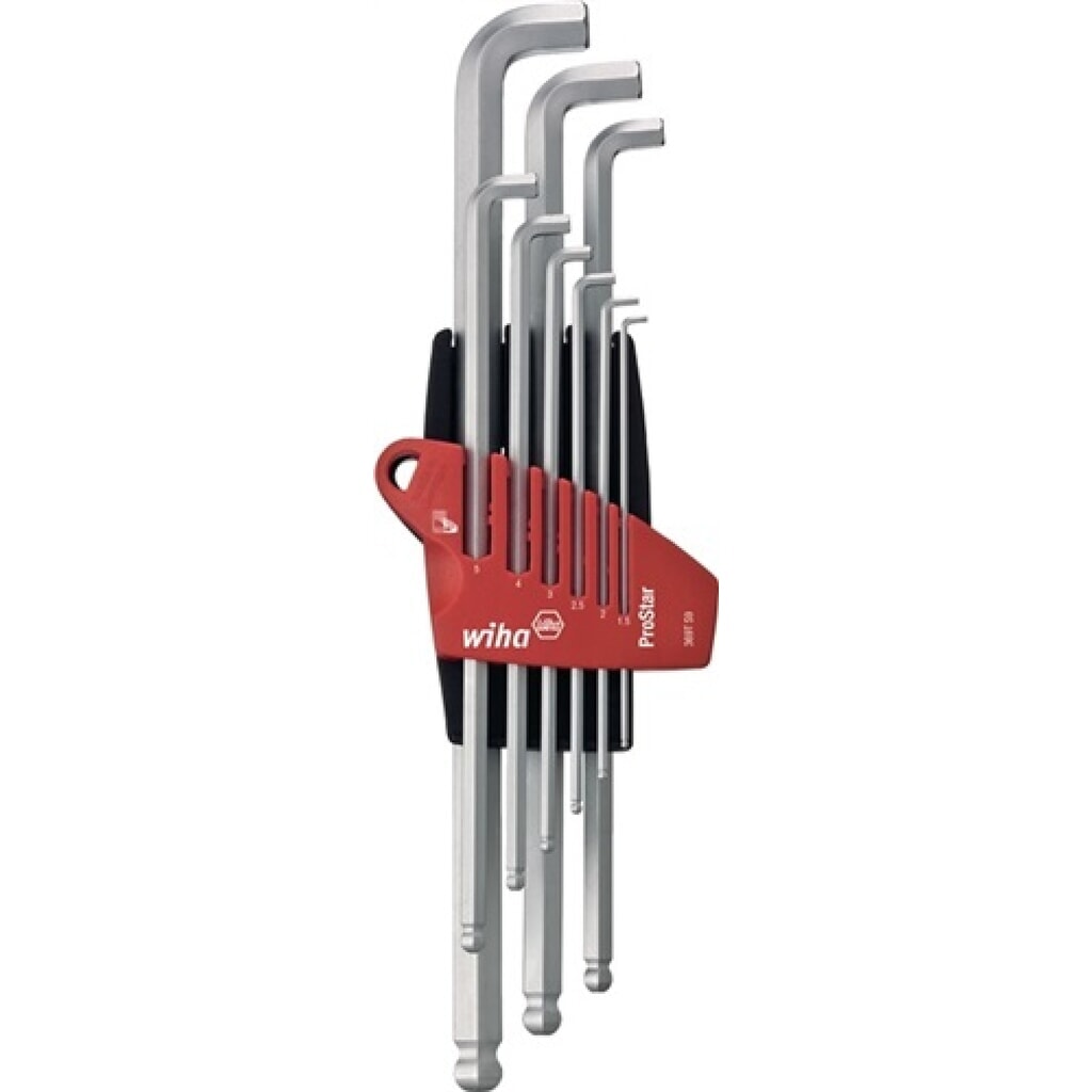 Winkelschraubendrehersatz 9tlg.6KT-Kugelkopf SW 1,5-10mm abgewinkelt extra kurz Produktabbildung: Winkelschraubendrehersatz 9tlg.6KT-Kugelkopf SW 1,5-10mm abgewinkelt extra kurz