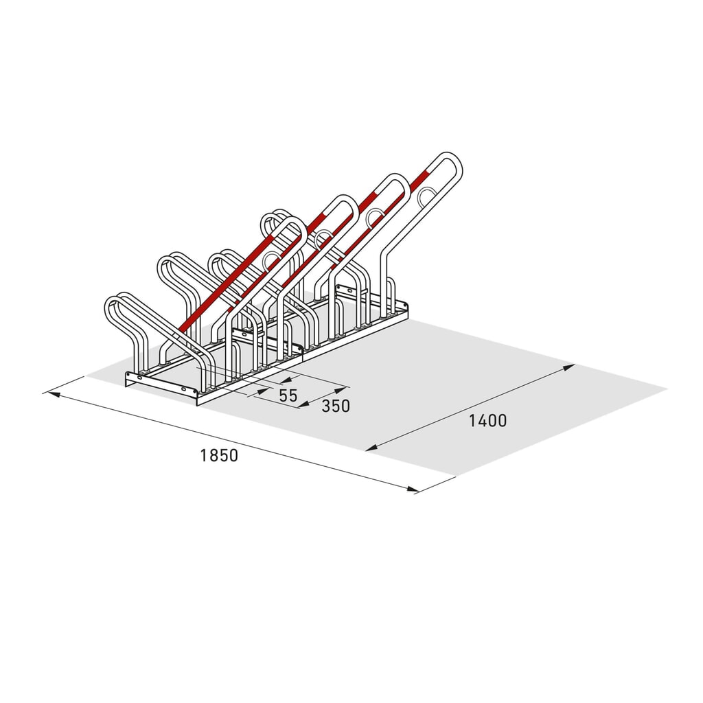 Produktabbildung Nr. 8: wsm® Anlehnbügelparker, einseitige Radeinstellung, 4 Stellplätze