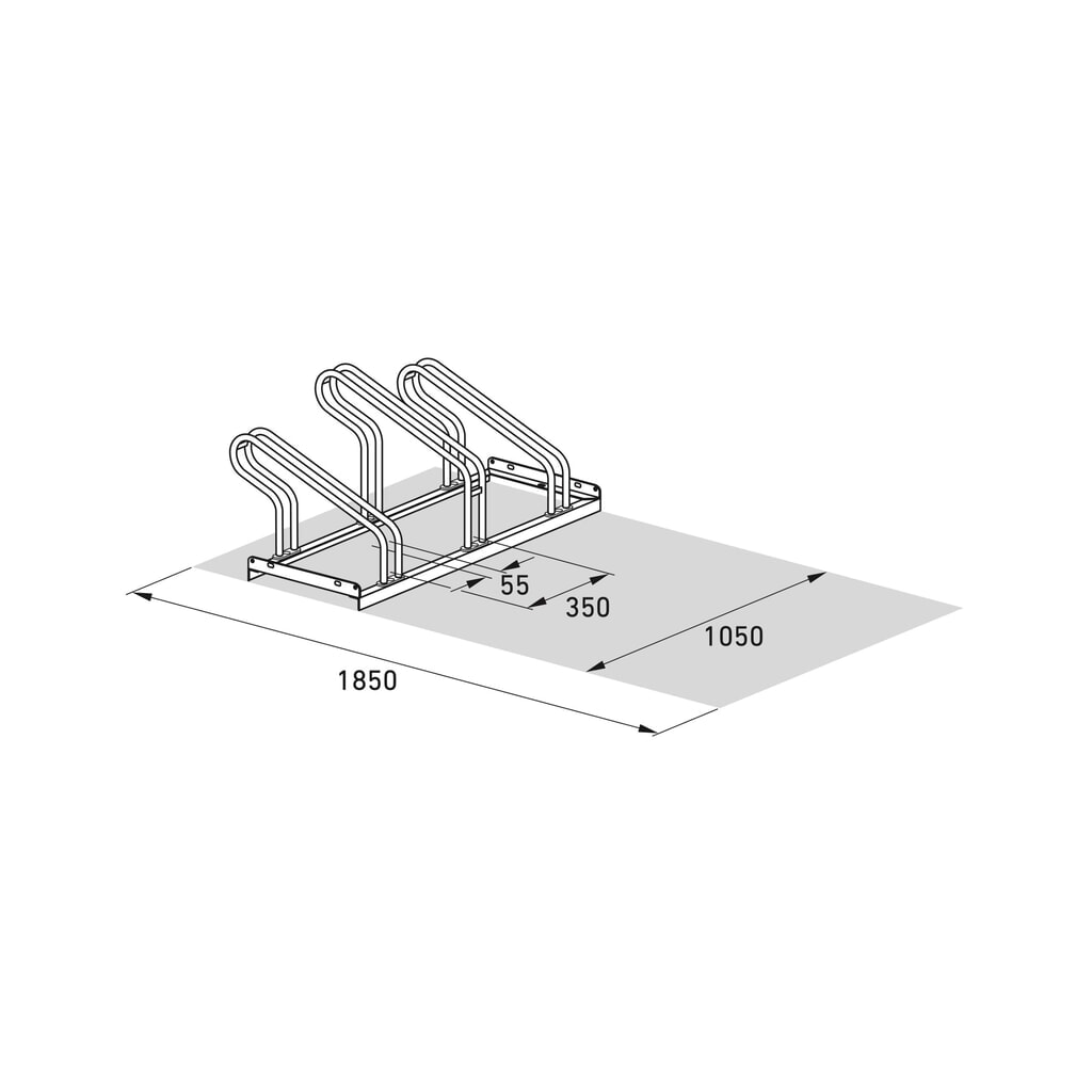 wsm® Bügelparker, 1-seitig, 3 Stellplätze, verzinkt Produktabbildung Nr. 7: wsm® Bügelparker, 1-seitig, 3 Stellplätze, verzinkt