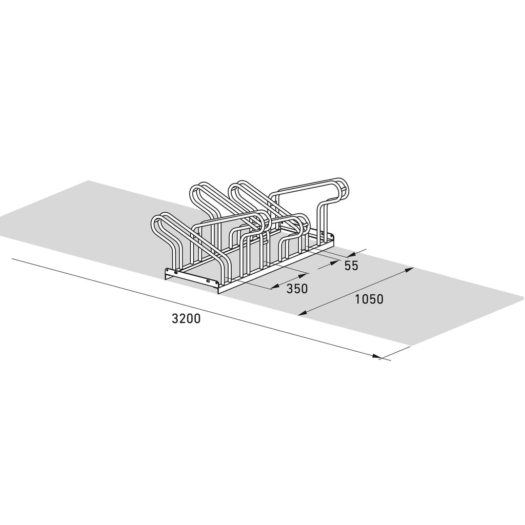 wsm® Bügelparker, 2-seitig, 6 Stellplätze, verzinkt Produktabbildung Nr. 7: wsm® Bügelparker, 2-seitig, 6 Stellplätze, verzinkt