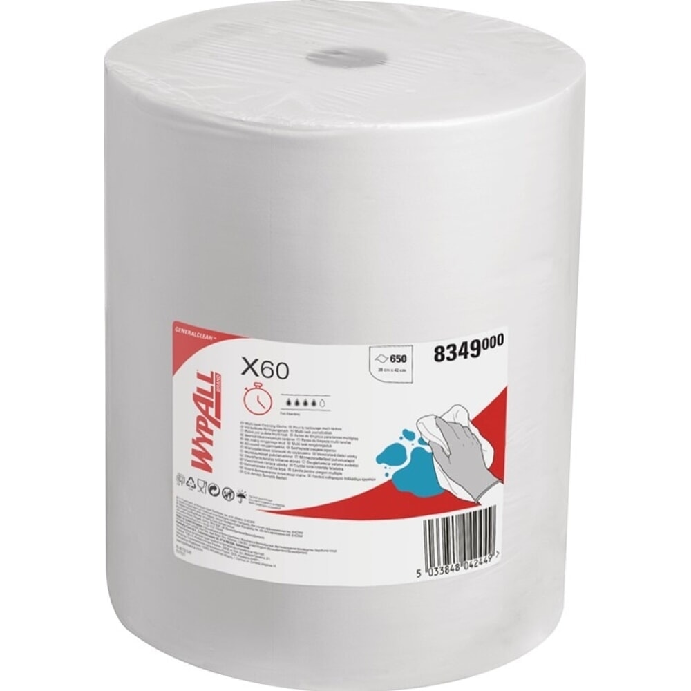 Produktabbildung: WYPALL Wischtuch Wypall X60 - 8349, weiss, L380xB420ca. mm, 650 Tücher / Rolle, 1-lagig