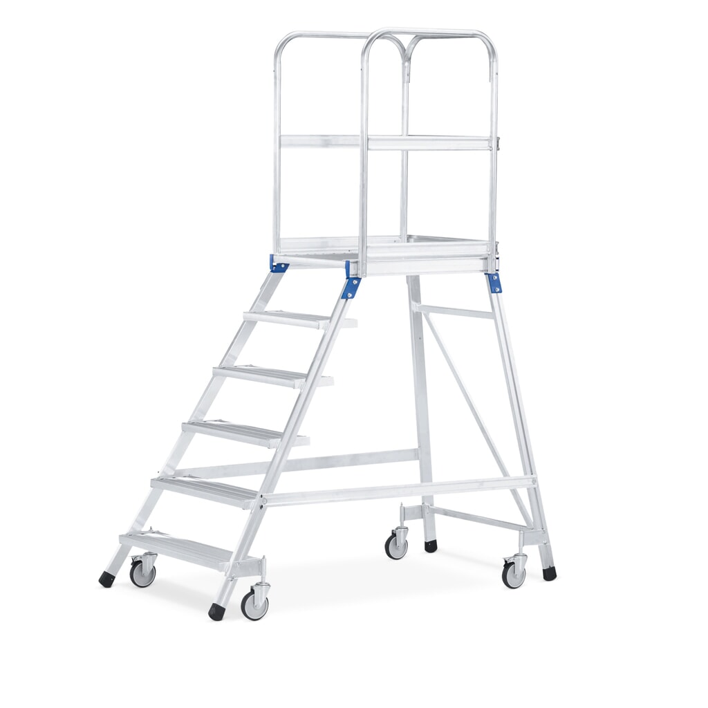 ZARGES Podesttreppe, fahrbar, 1-seitig begehbar, Standhöhe 0,72 m, Aluminium Produktabbildung: ZARGES Podesttreppe, fahrbar, 1-seitig begehbar, Standhöhe 0,72 m, Aluminium
