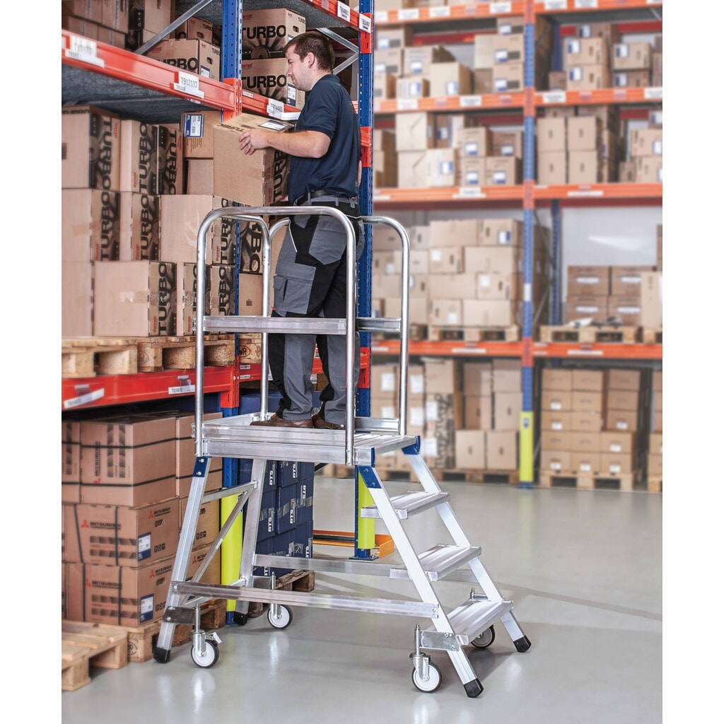 Produktabbildung Nr. 4: ZARGES Podesttreppe, fahrbar, 1-seitig begehbar, Standhöhe 1,44 m, Aluminium