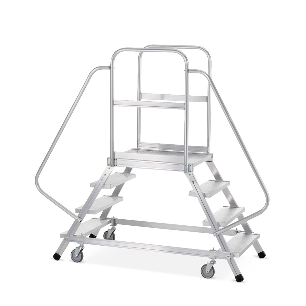 Produktabbildung: ZARGES Podesttreppe, fahrbar, 2-seitig begehbar, Standhöhe 0,72 m, Aluminium