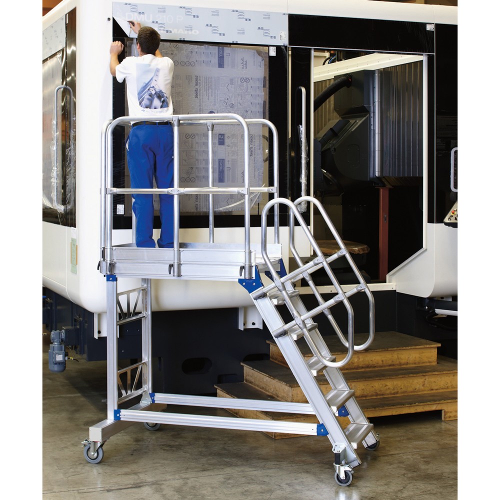 Produktabbildung: ZARGES Podesttreppe, fahrbar, Neigung 60°, Stufenbreite 600, Standhöhe 1,25 m