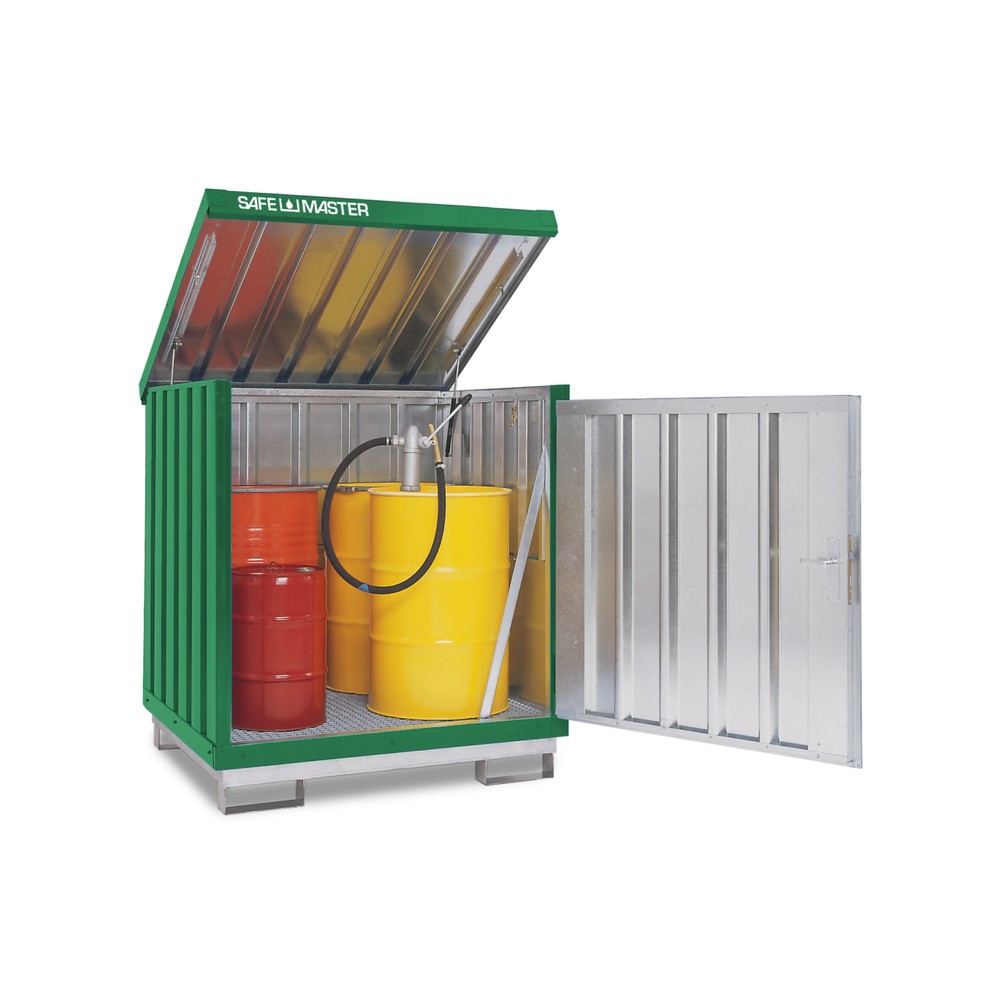 Illustration du produit: Dépôt de Matériau dangereuses, galvanisé et peint, 4x 200 litres, HxLxP 1,610 x 1,420 x 1,490 mm, vert herbe