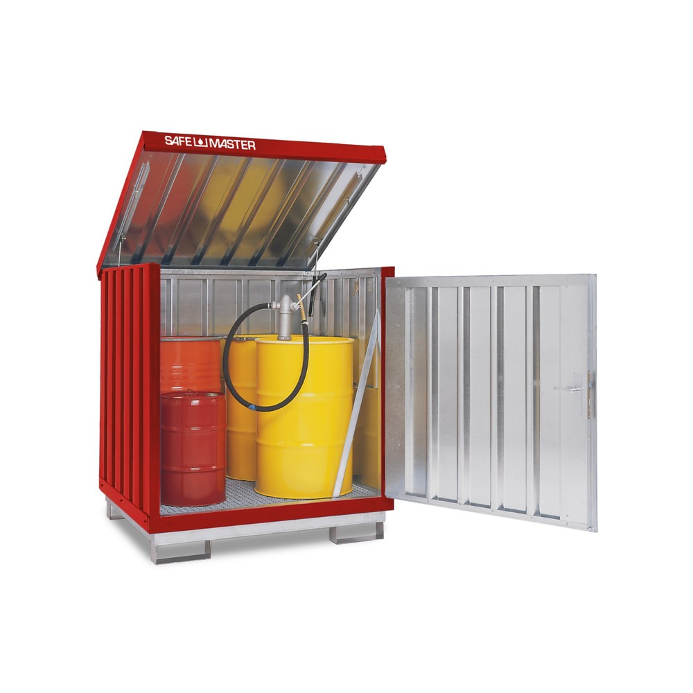 Illustration du produit: Dépôt de Matériau dangereuses, galvanisé et peint, 4x 200 litres, HxLxP 1,610 x 1,420 x 1,490 mm, rouge feu