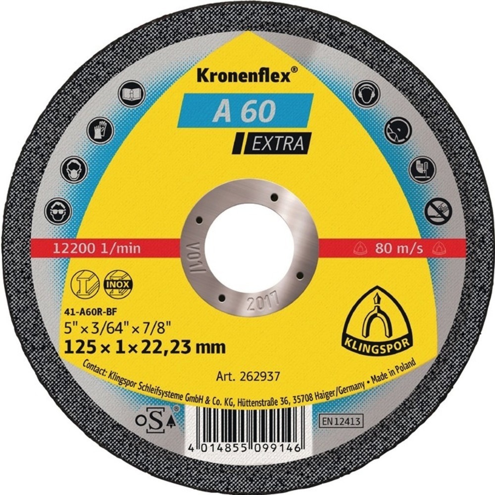Illustration du produit: Disque à tronçonner A 60 Extra D115x1 mm droit INOX perçage 22,23 mm KLINGSPOR