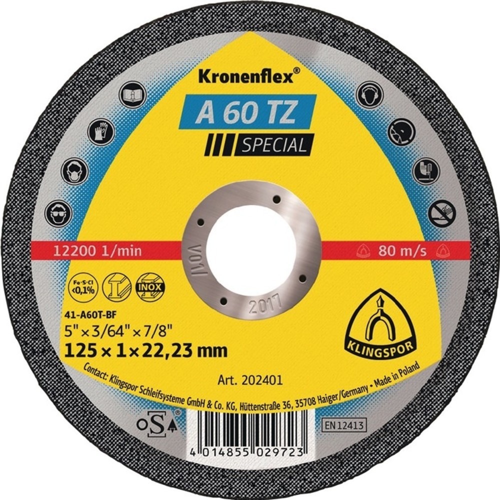 Illustration du produit: Disque à tronçonner A 60 TZ Special D115x1 mm droit INOX perçage 22,23 mm KLINGS