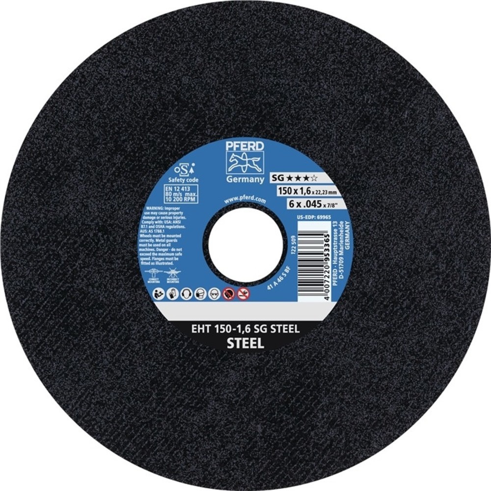 Illustration du produit: Disque à tronçonner SG STEEL D125x1 mm droit acier perçage 22,23 mm PFERD