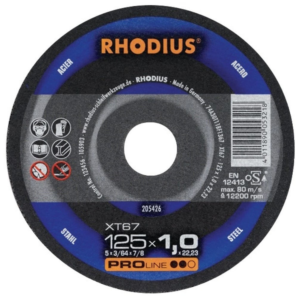 Illustration du produit: Disque de tronçonnage ultra fin pour acier D.125x1mm RHODIUS alésage 22,2 mm