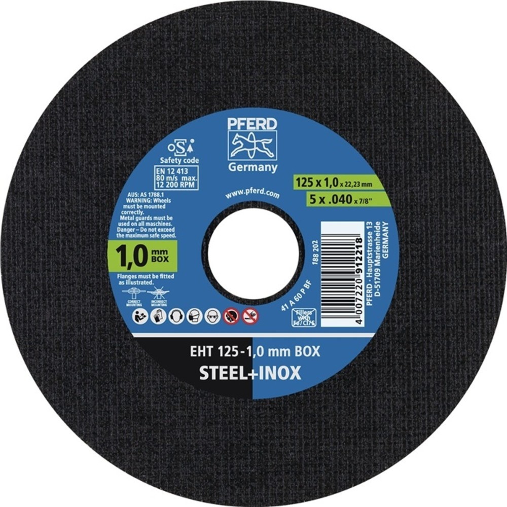 Produktabbildung Nr. 2: Disque à tronçonner PFERD STEELOX BOX D125 x 1 mm ger.inox foret 22,23 mm Caisse de 25