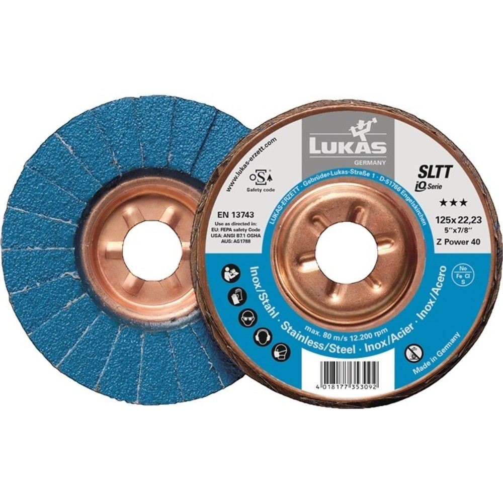 Illustration du produit: Disque à lamelles SLTT Z Power D. 125 mm granulation 40 plat INOX corindon zirco