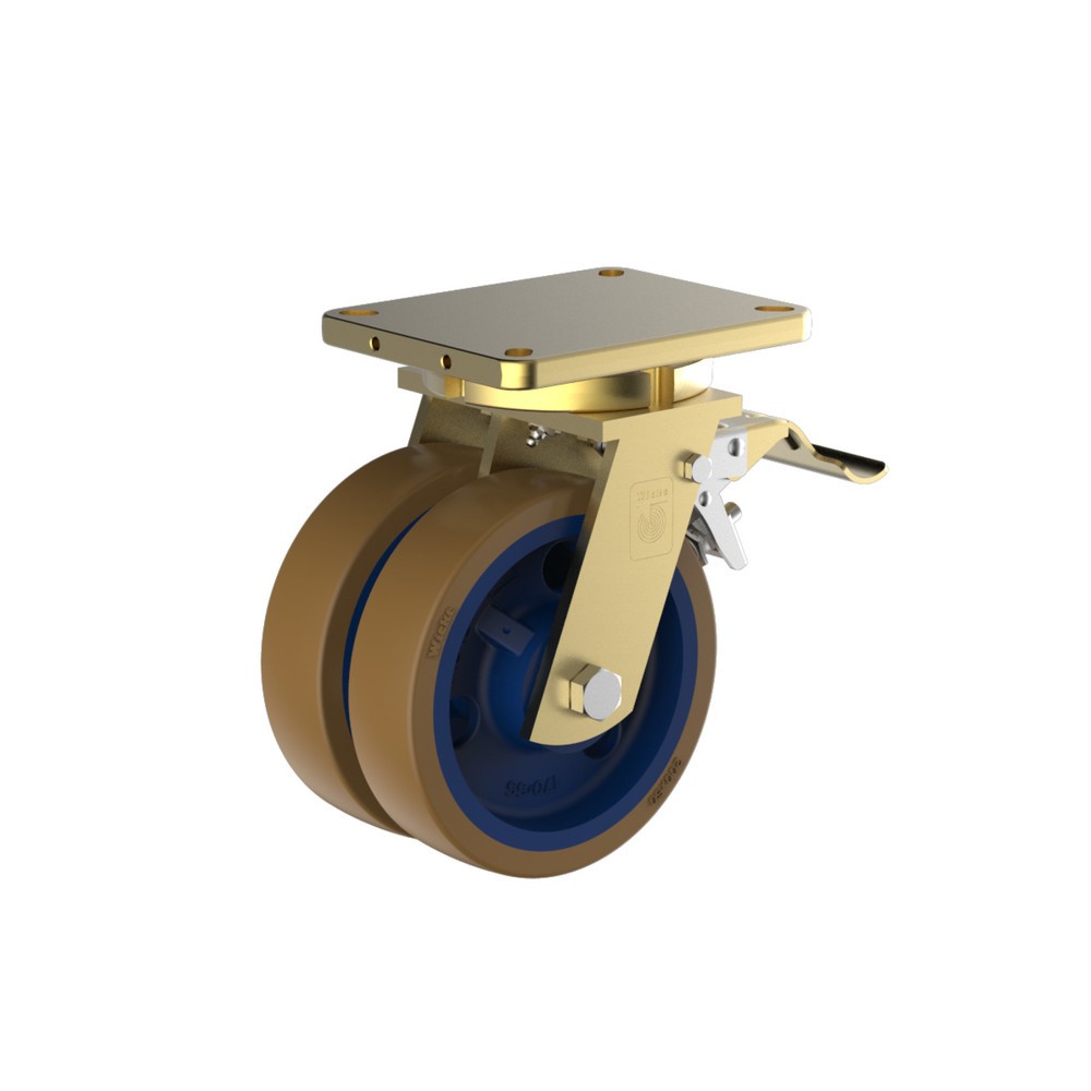 Illustration du produit: Double roue pour charges lourdes Wicke en PU Topthane®, avec dispositif de blocage, Ø x largeur 125 x 50 mm, capacité de charge 1 320 kg