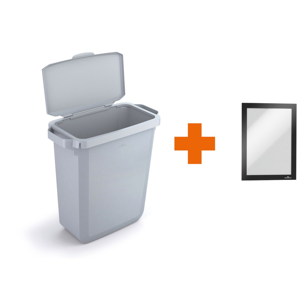 Produktabbildung Nr. 1: DURABLE Abfallbehälter DURABIN® 60L mit Klappdeckel + Info-Rahmen DURAFRAME®, grau