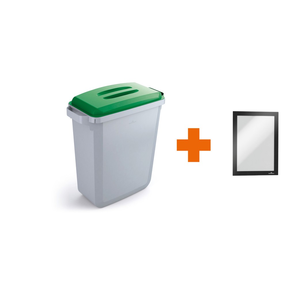 N° de l'image du produit 1 : DURABLE Conteneur à déchets DURABIN® 60L avec couvercle + cadre d’affichage DURAFRAME®, vert