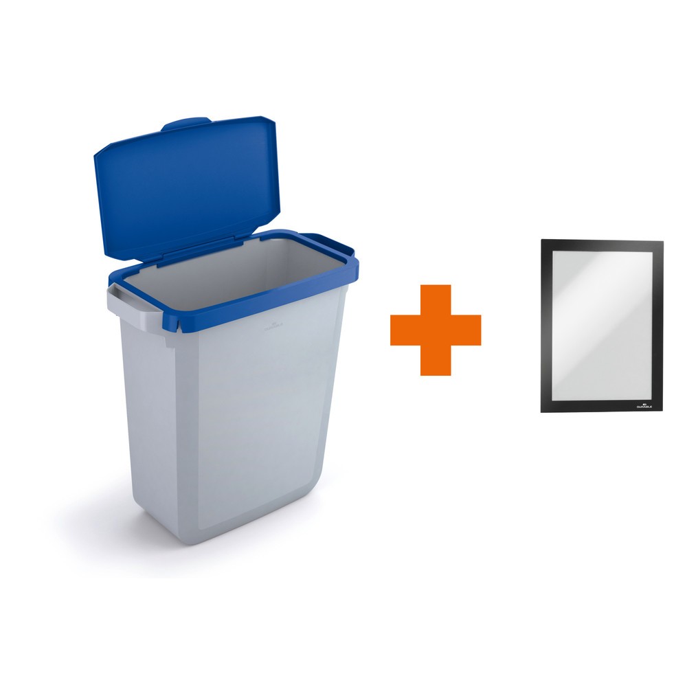 Illustration du produit: DURABLE Conteneur à déchets DURABIN® 60L avec couvercle rabattable + cadre d’affichage DURAFRAME®, bleu
