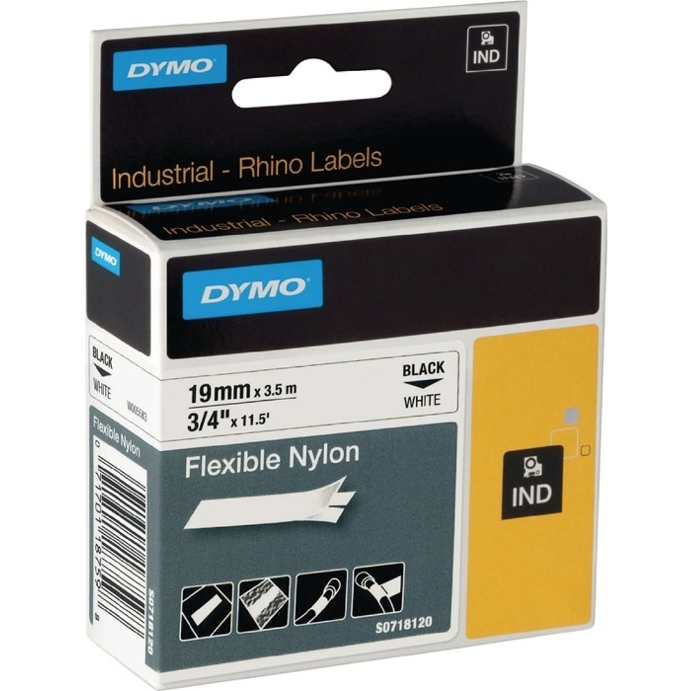 Produktabbildung: DYMO Schriftband, flexibles Nylonband, Bandbreite 19 mm Bandlänge 3,5 m, schwarz auf weiss