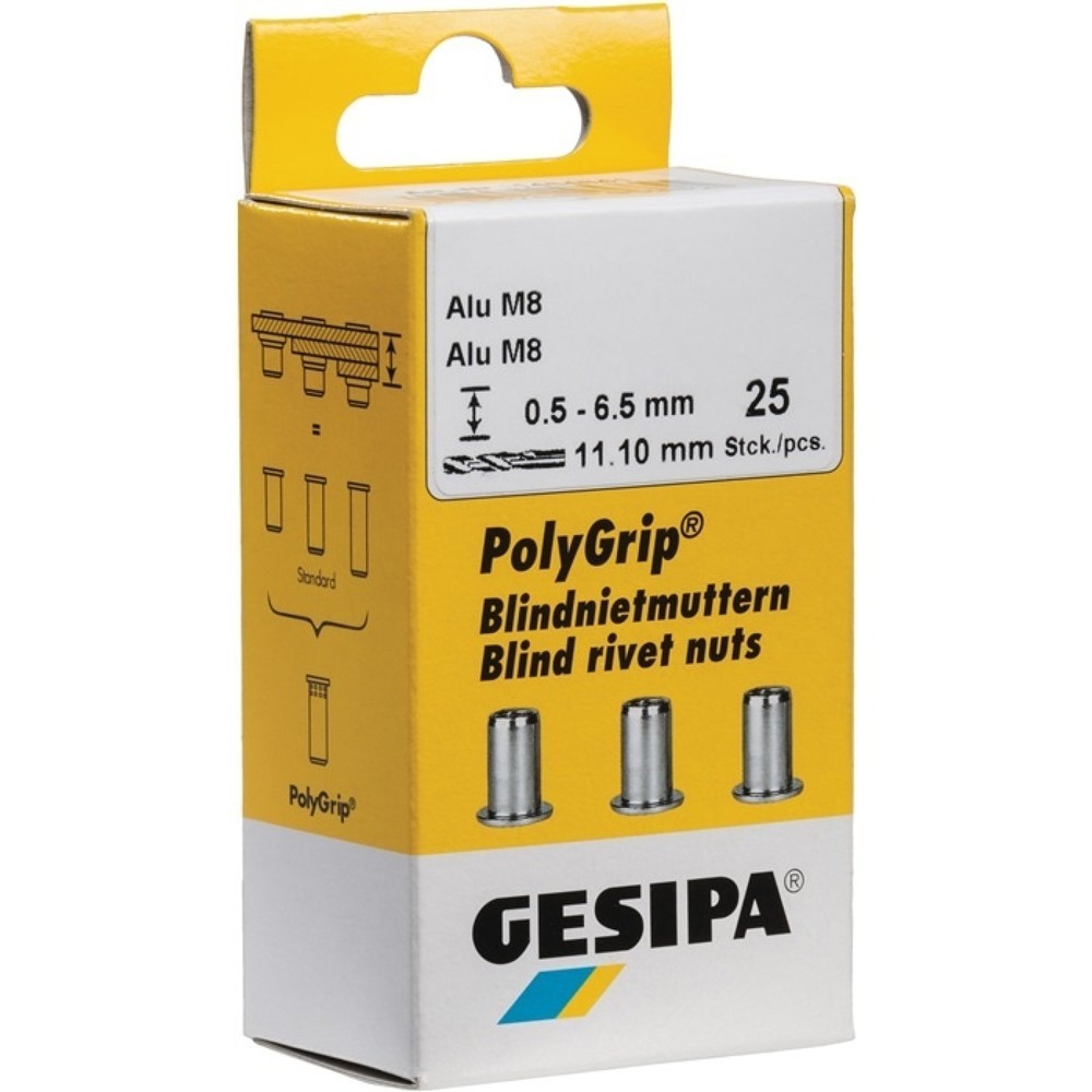 Illustration du produit: Écrou à river PolyGrip® tige de rivet D. x l. 9 x 18 mm M6 ALU 25 pièce GESIPA