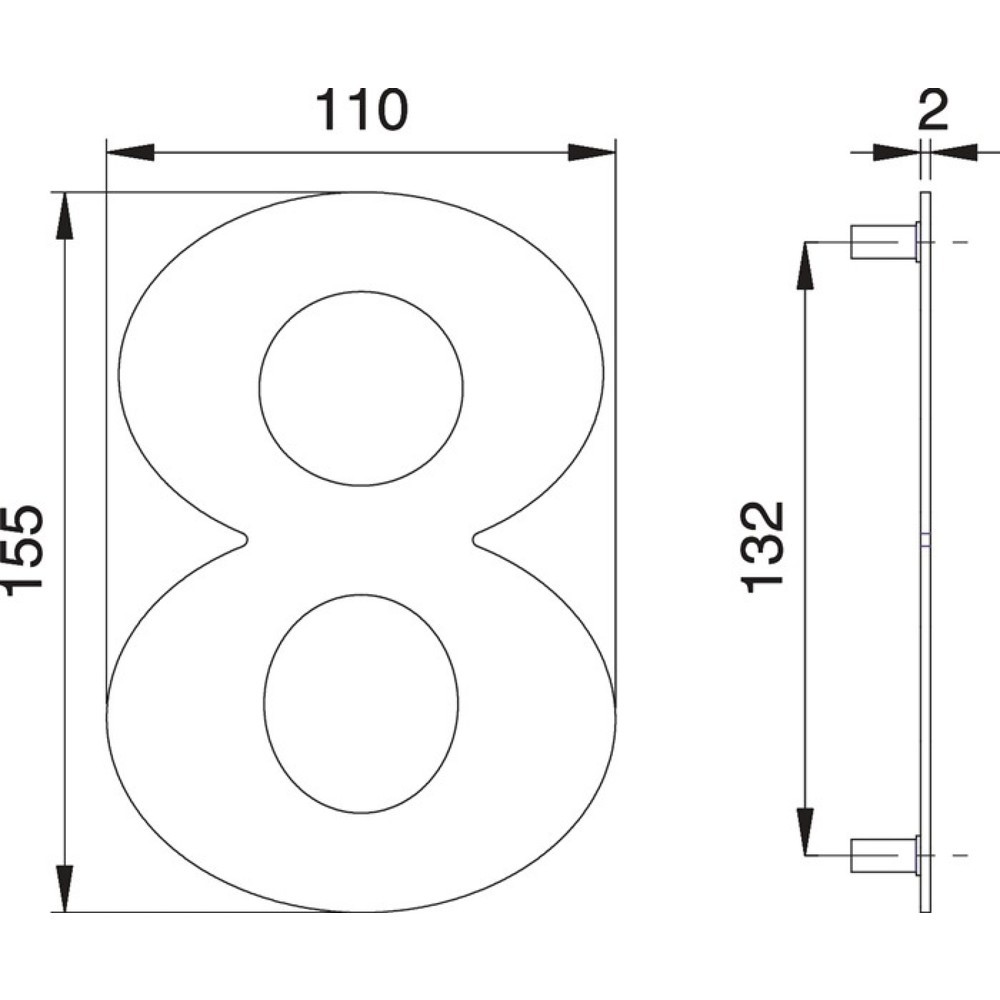Produktabbildung: EDI Hausnummer Ziffer 8, 150 mm Breite 110 mm, Edelstahl matt