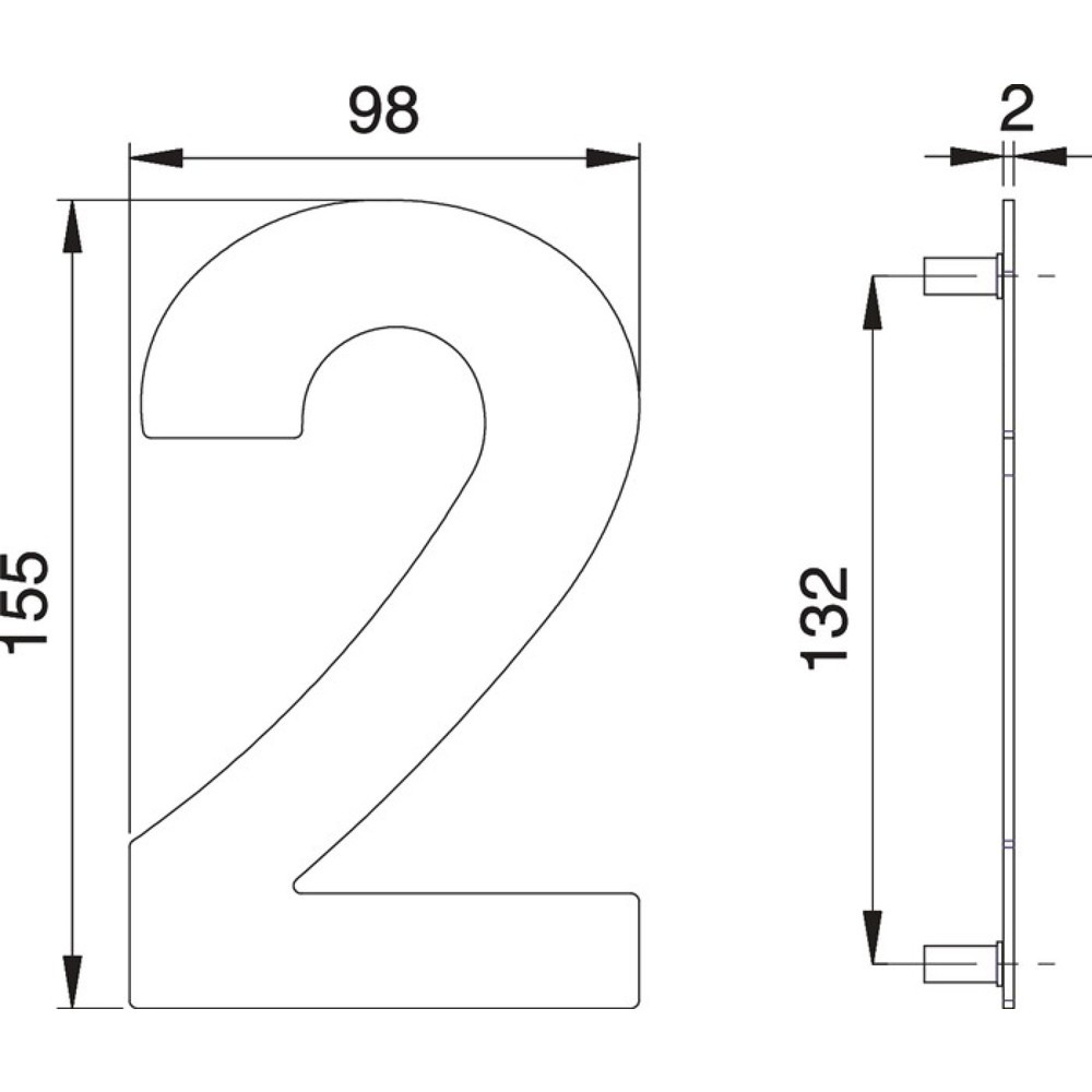 Illustration du produit: EDI Numéro de maison chiffre 2, 150 mm largeur 98 mm, acier inoxydable mat