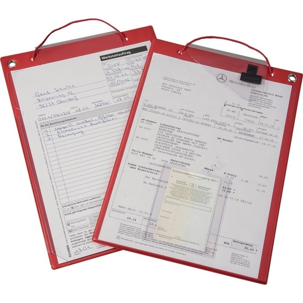 Produktabbildung: EICHNER Auftragstasche, DIN A4, mit Klettverschluss u.2 Fächer, VE = 10 Stück, rot